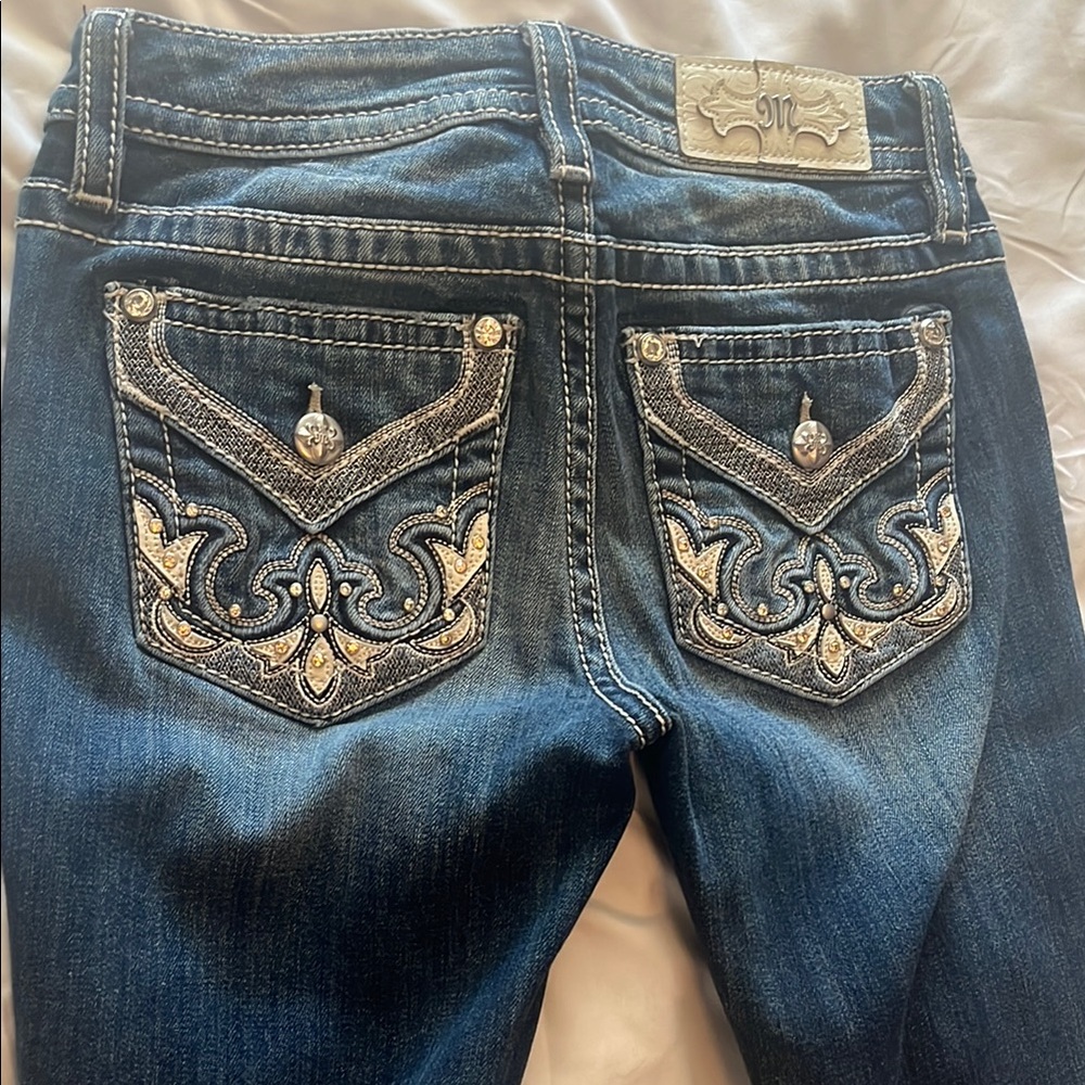 Miss Me Blue Skinny Jeans with Distressed Detailing